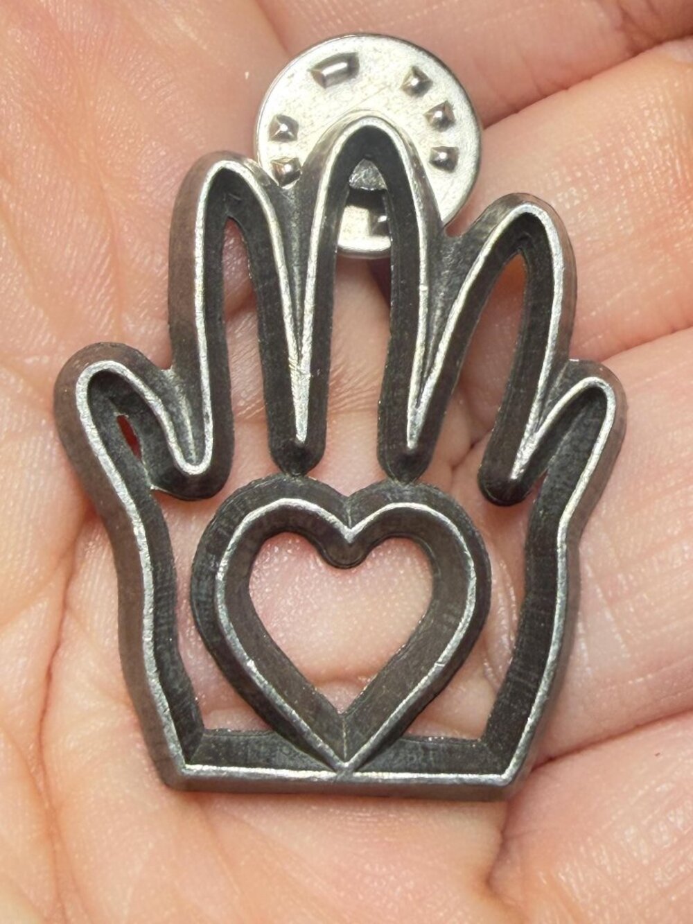 Ann Clarke Heart Hand Pewter Pin 1995 Mendon VT Vintage